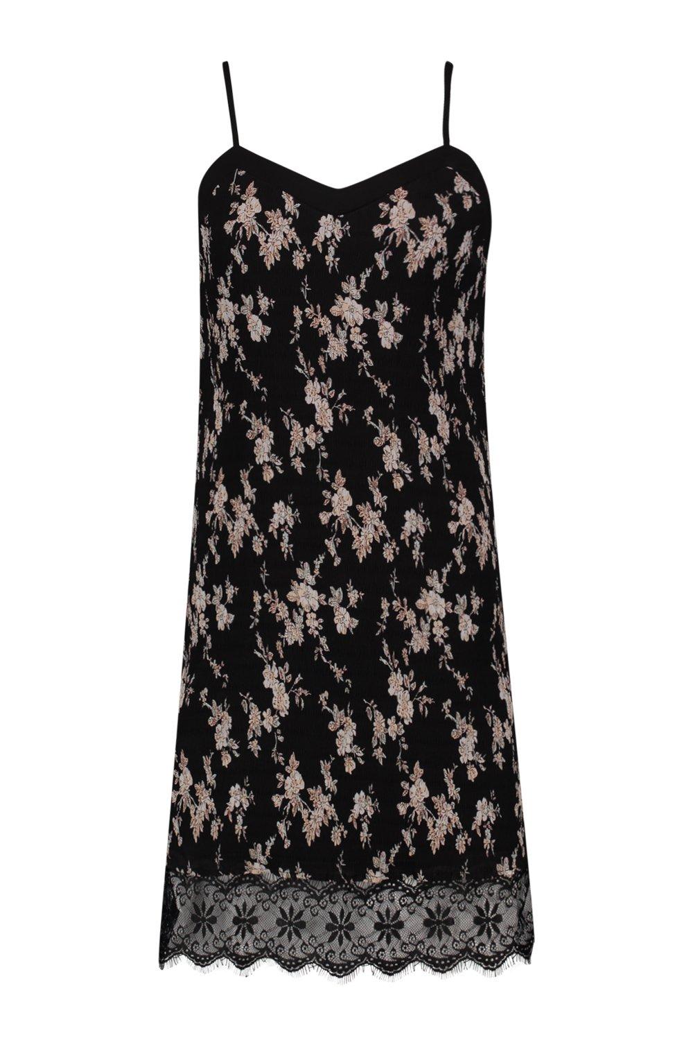 Vienna Floral Lace Hem Slip Dress boohoo