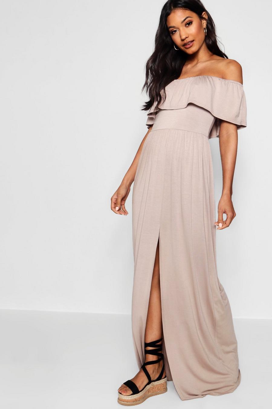 Sand Strapless Maxi Jurk Met Ruches image number 1
