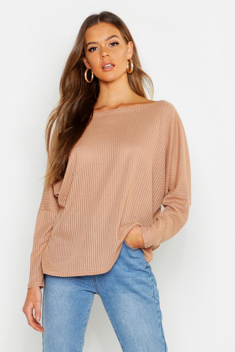 Camel Oversized Ribbed Top image number 1