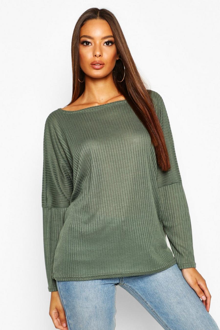 Khaki Oversized Ribbed Top image number 1