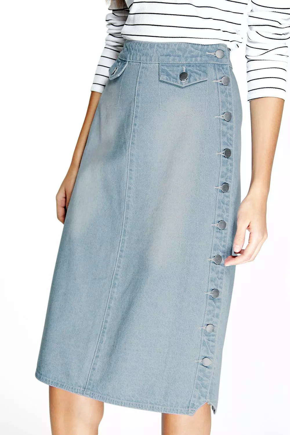 Blue Mia Side A Line Button Denim Midi Skirt alternative image
