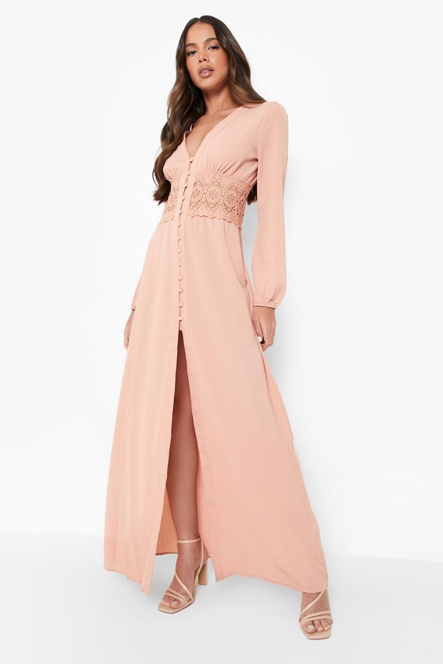 Rose pink Lace Waist Button Maxi Dress image number 1
