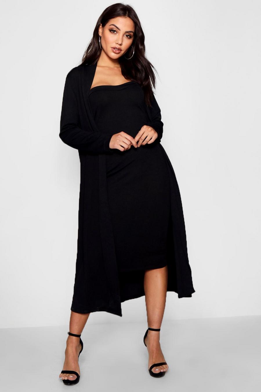 Black Bandeau Dress And Duster Two-Piece Set image number 1