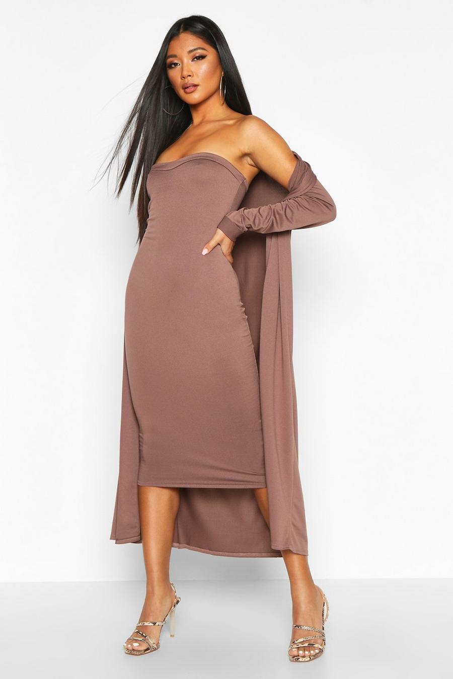 Chocolate Bandeau Dress And Duster Two-Piece Set image number 1