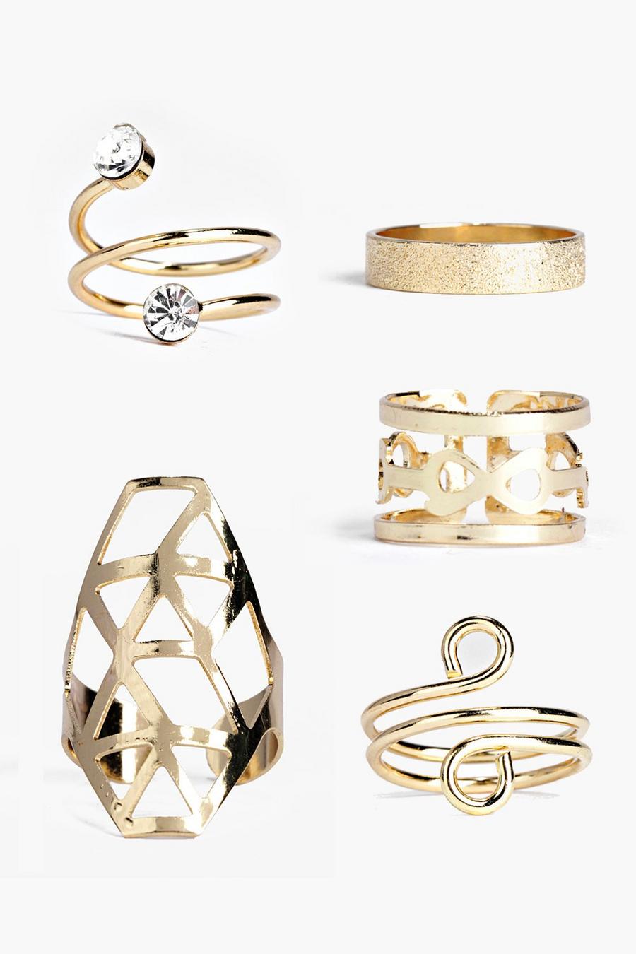 Set mit mehreren, gedrehten Ringen, Gold metallic