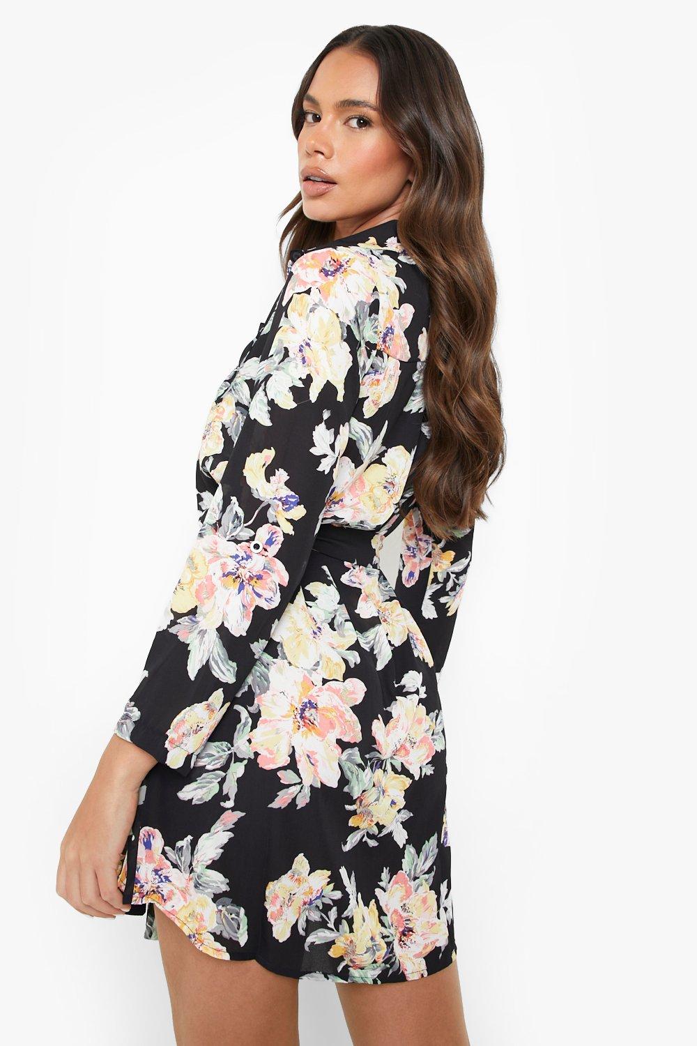 Boohoo floral 2025 shirt dress