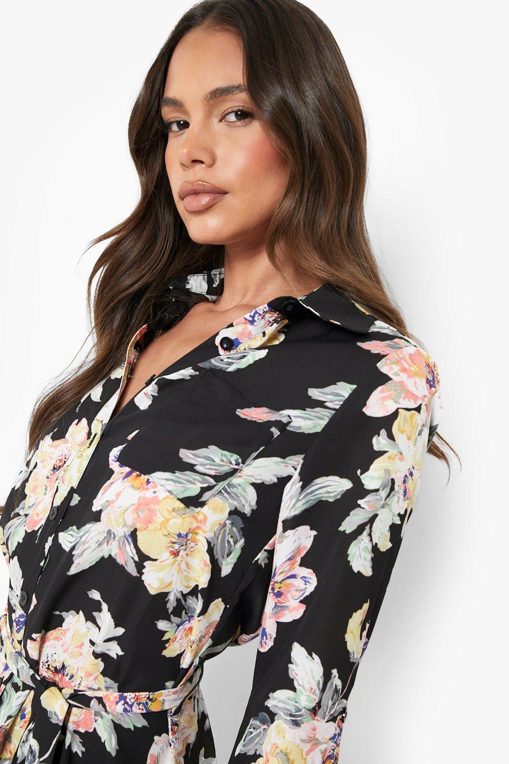 Black floral 2025 shirt dress