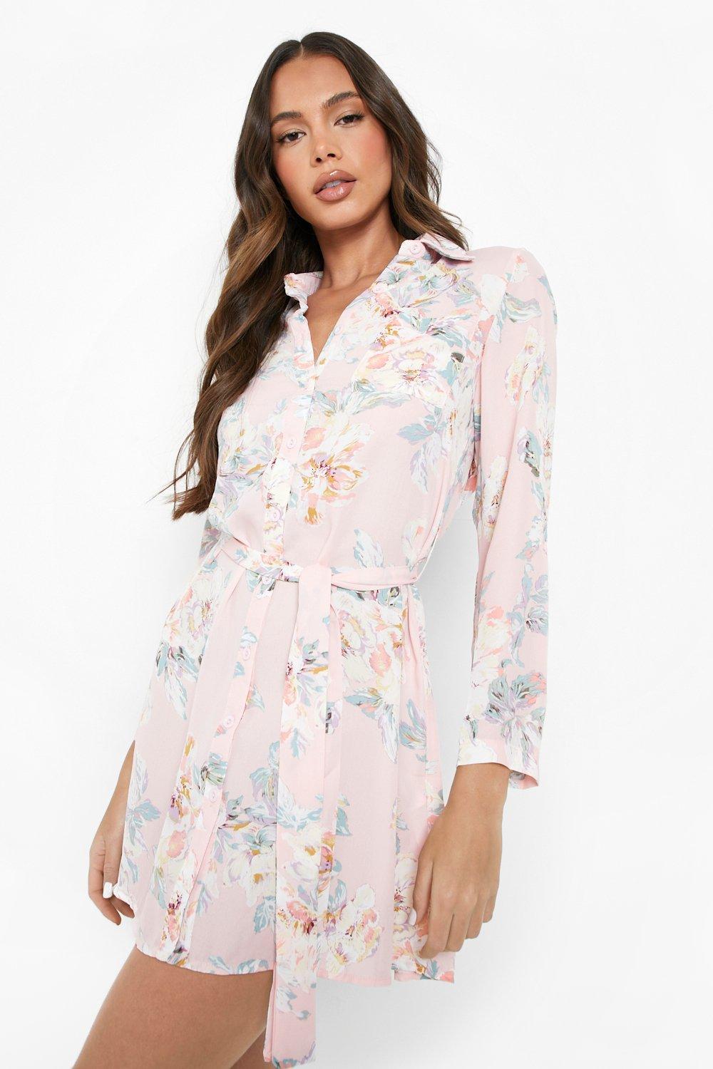 pink floral shirt dress