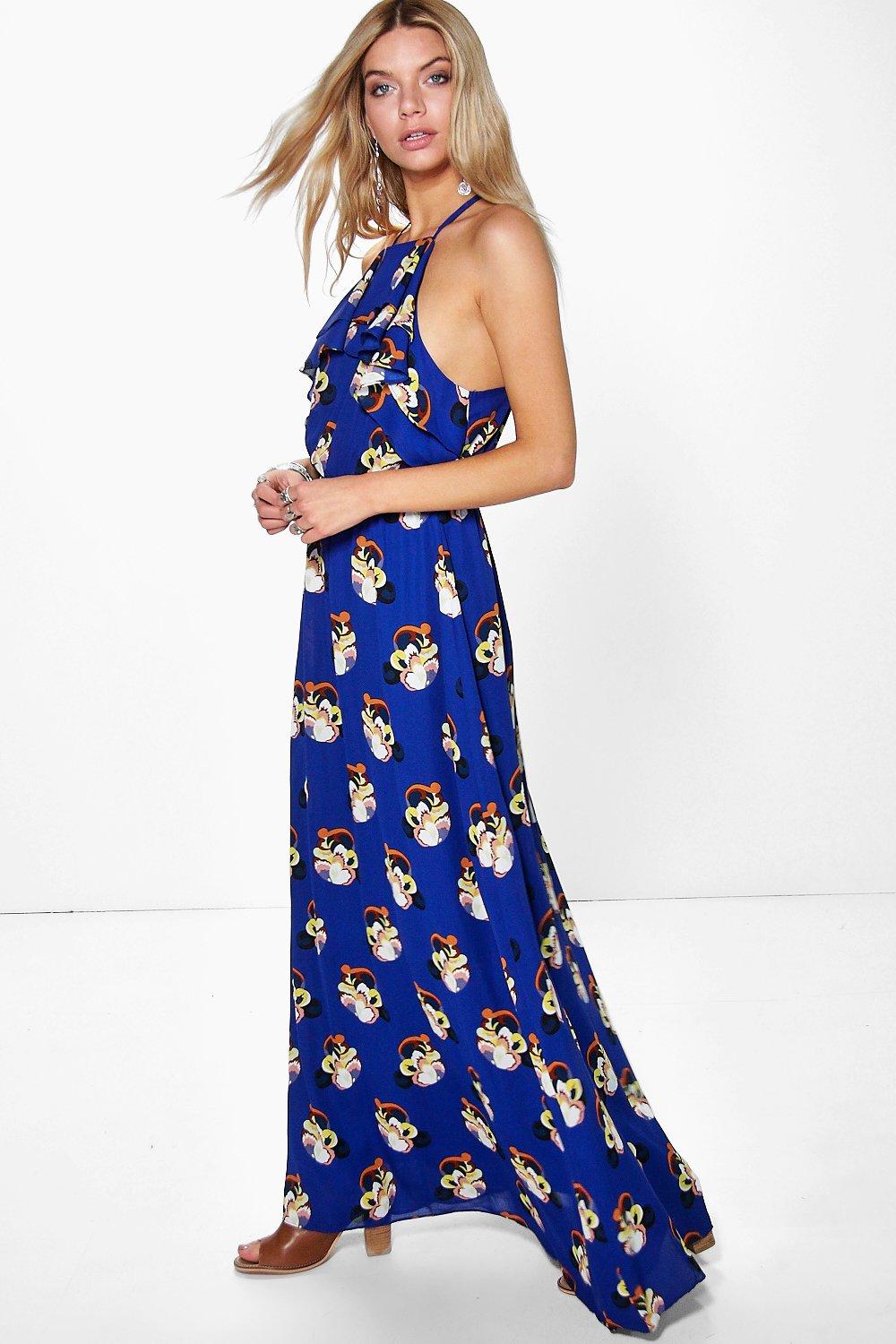 ruffle neck maxi dress