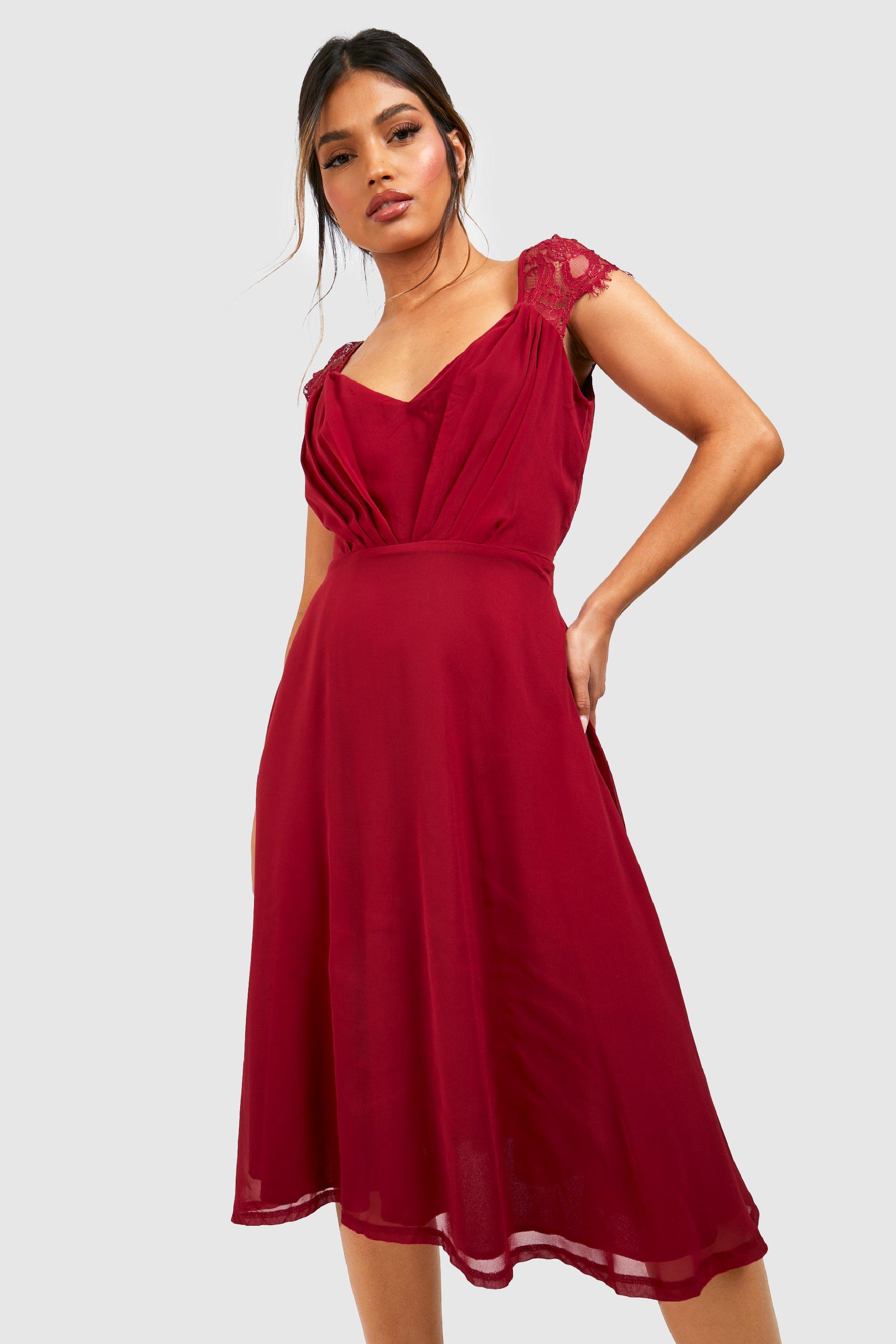 Eyelash lace sleeve chiffon midi skater dress sales