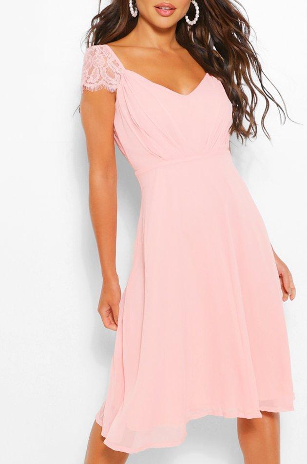 Boohoo lace top outlet chiffon skater dress