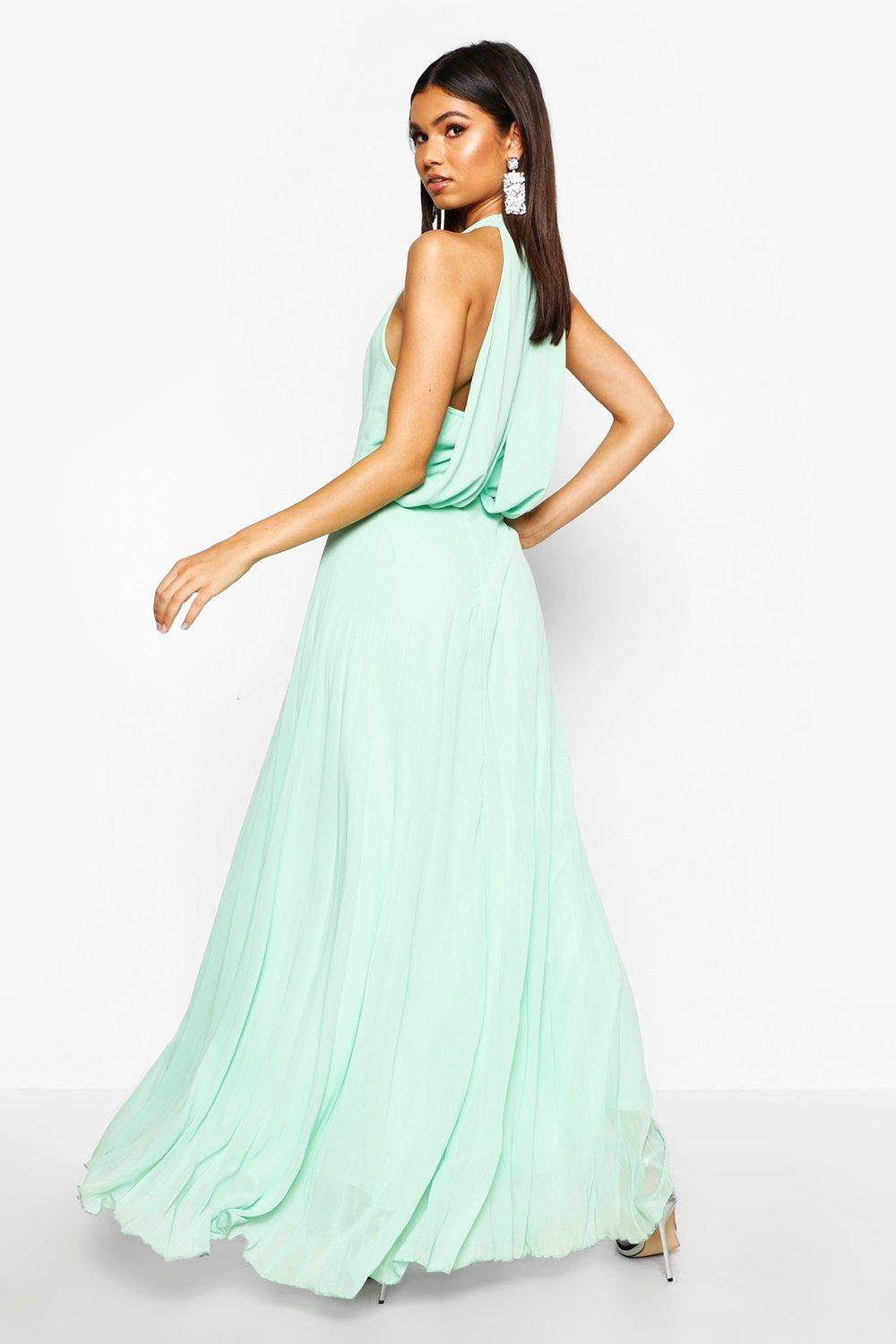 Chiffon pleated shop plunge maxi dress