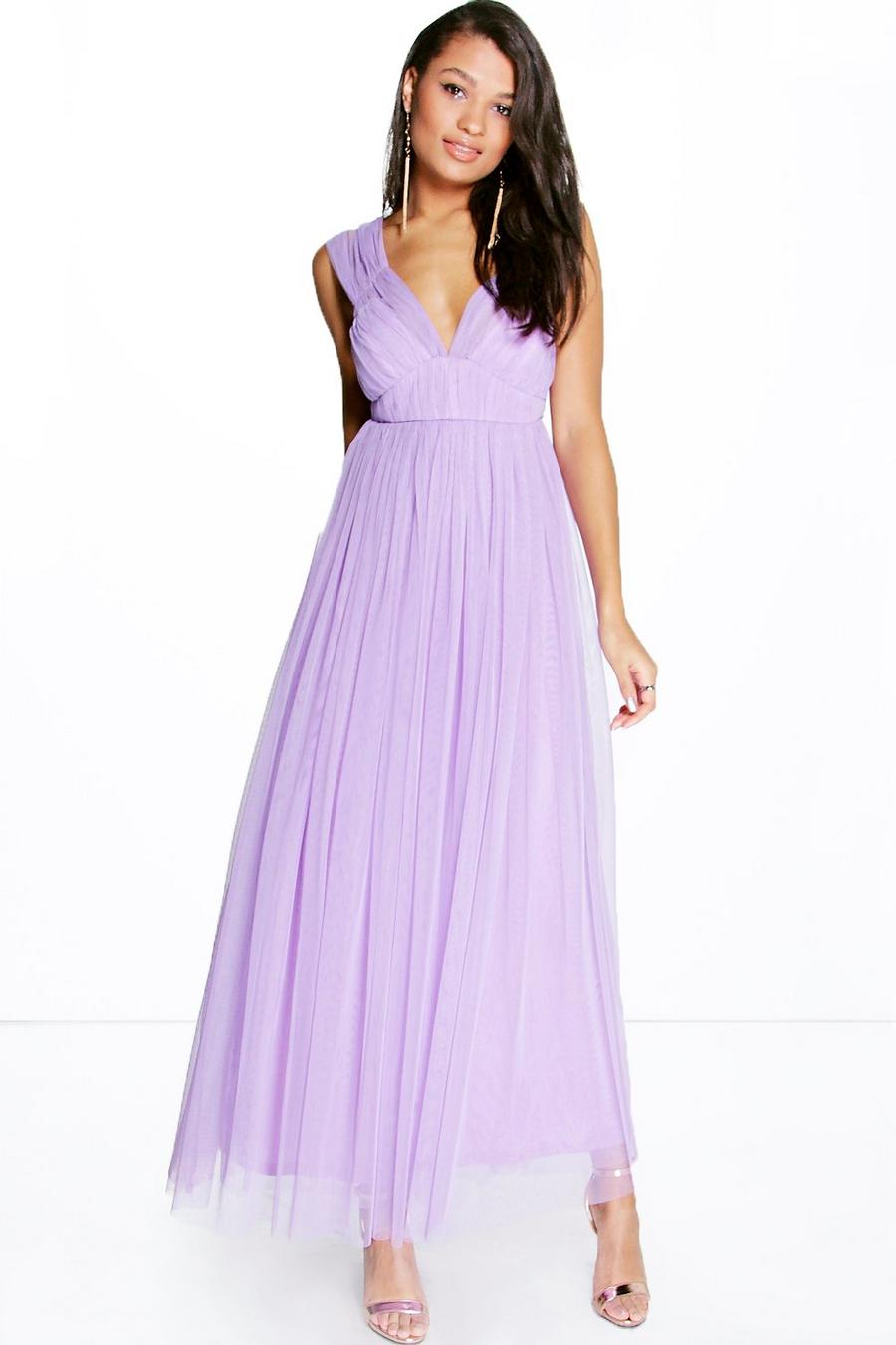 Lilac purple Boutique Anya Seam Detail Tulle Maxi Dress image number 1