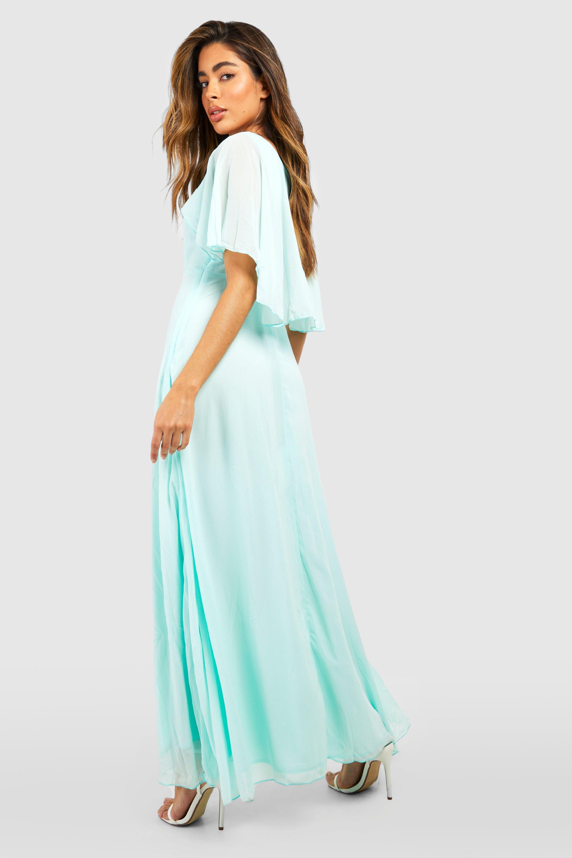 Cape sleeve high slit deals plain chiffon maxi dress