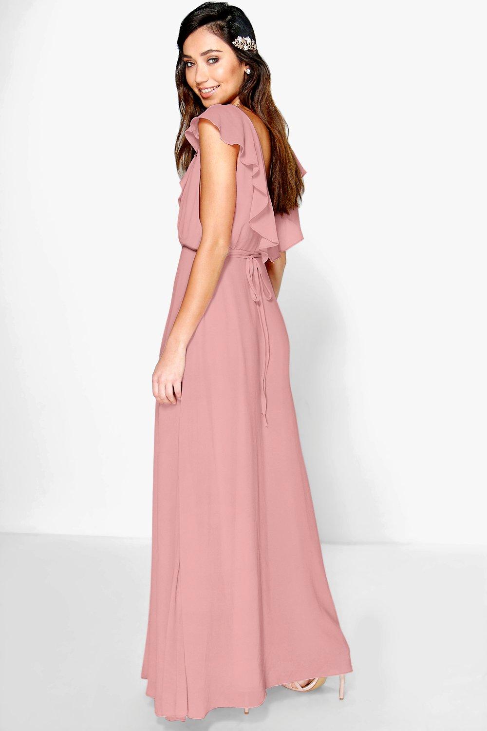 frill wrap detail chiffon maxi dress