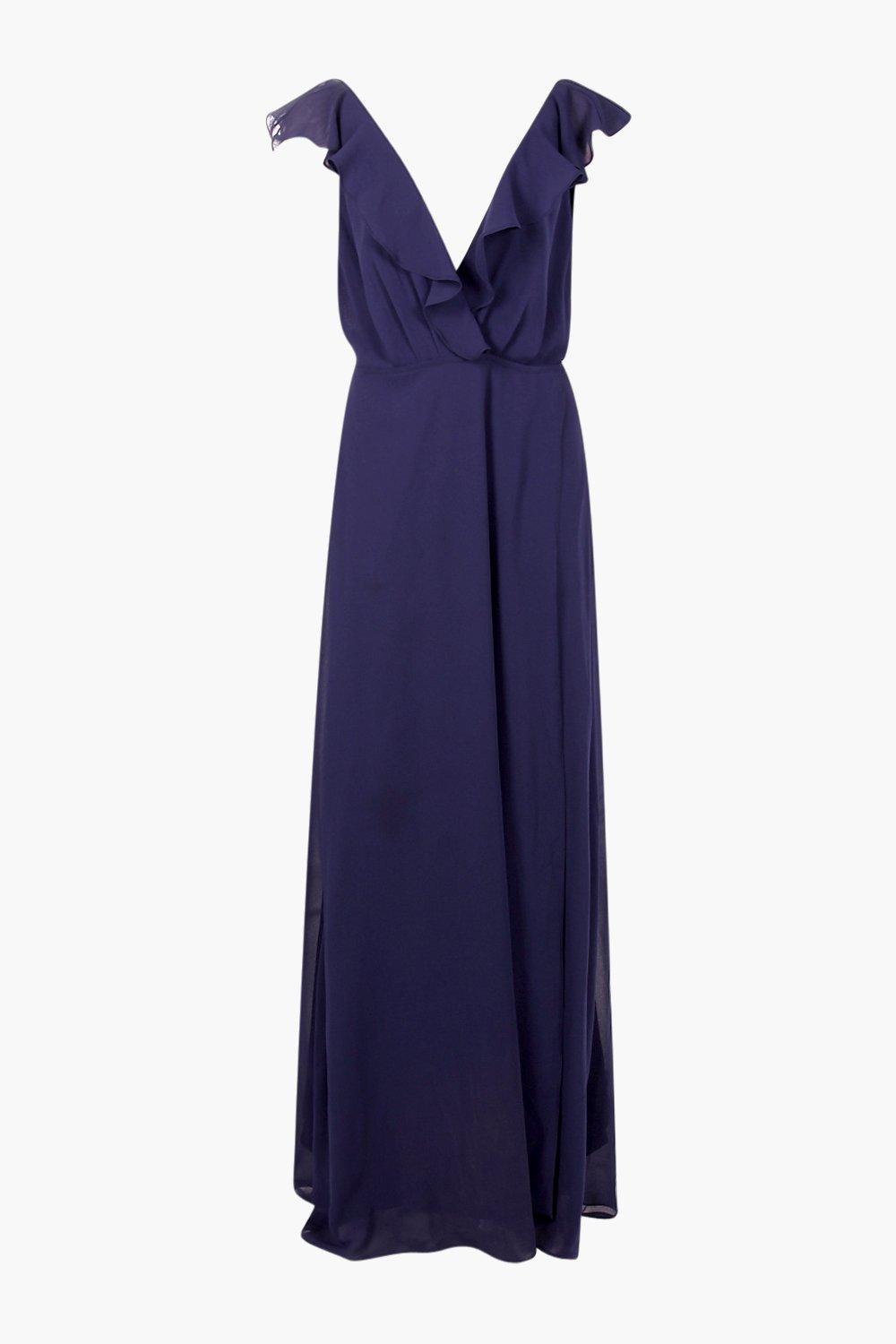 frill wrap detail chiffon maxi dress