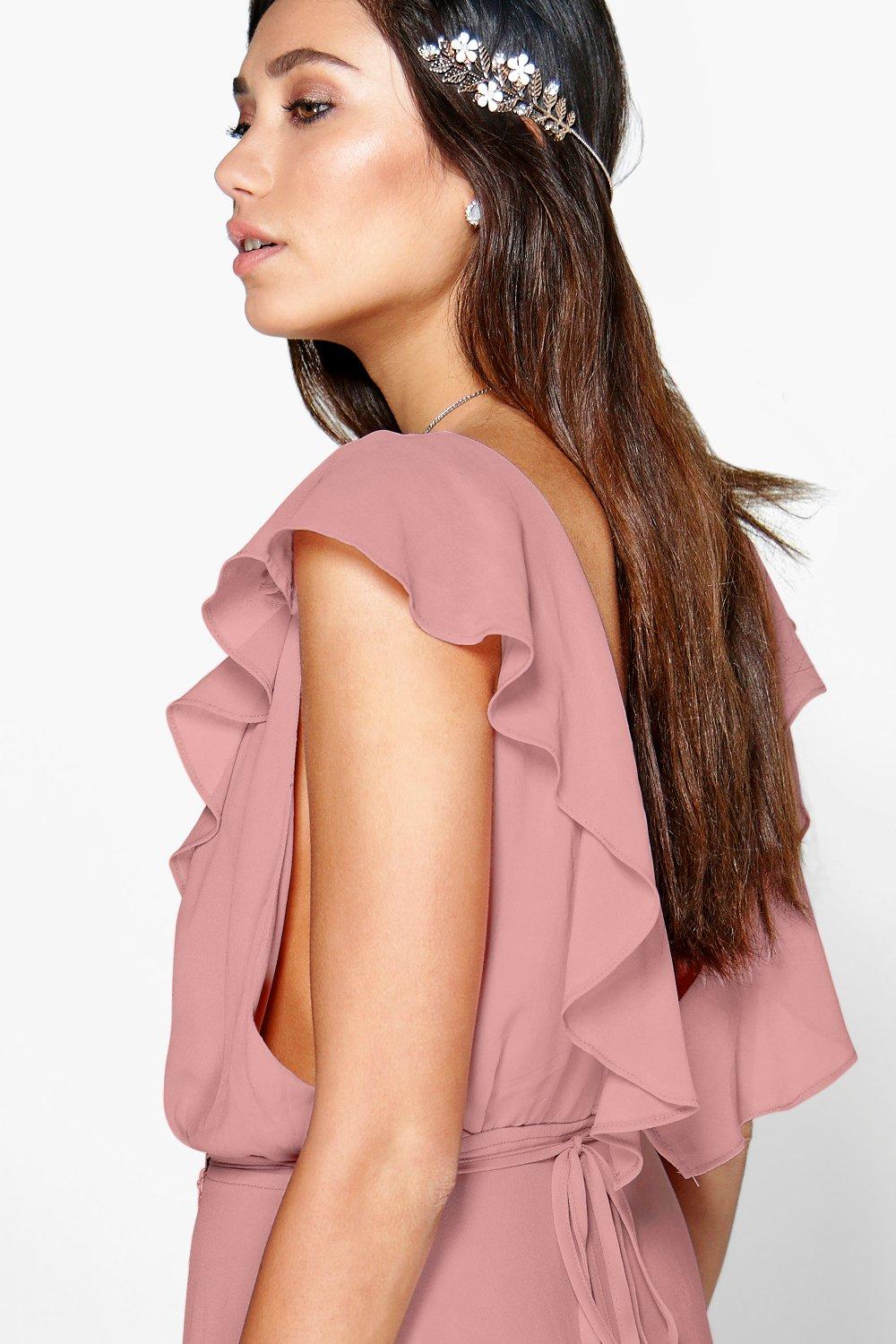 frill wrap detail chiffon maxi dress