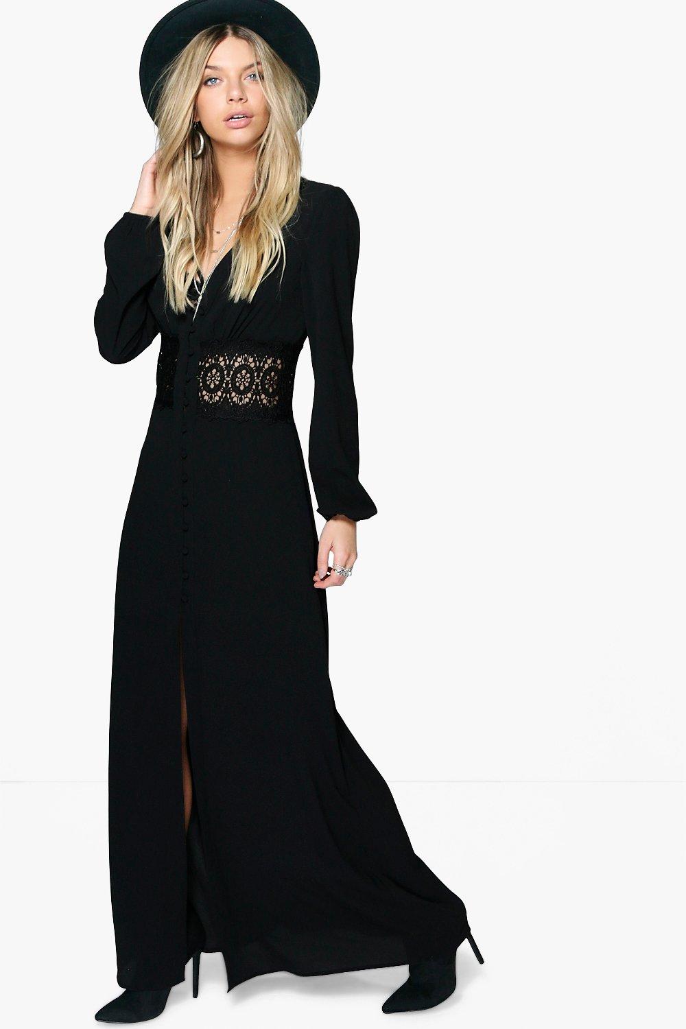 lace waist button maxi dress