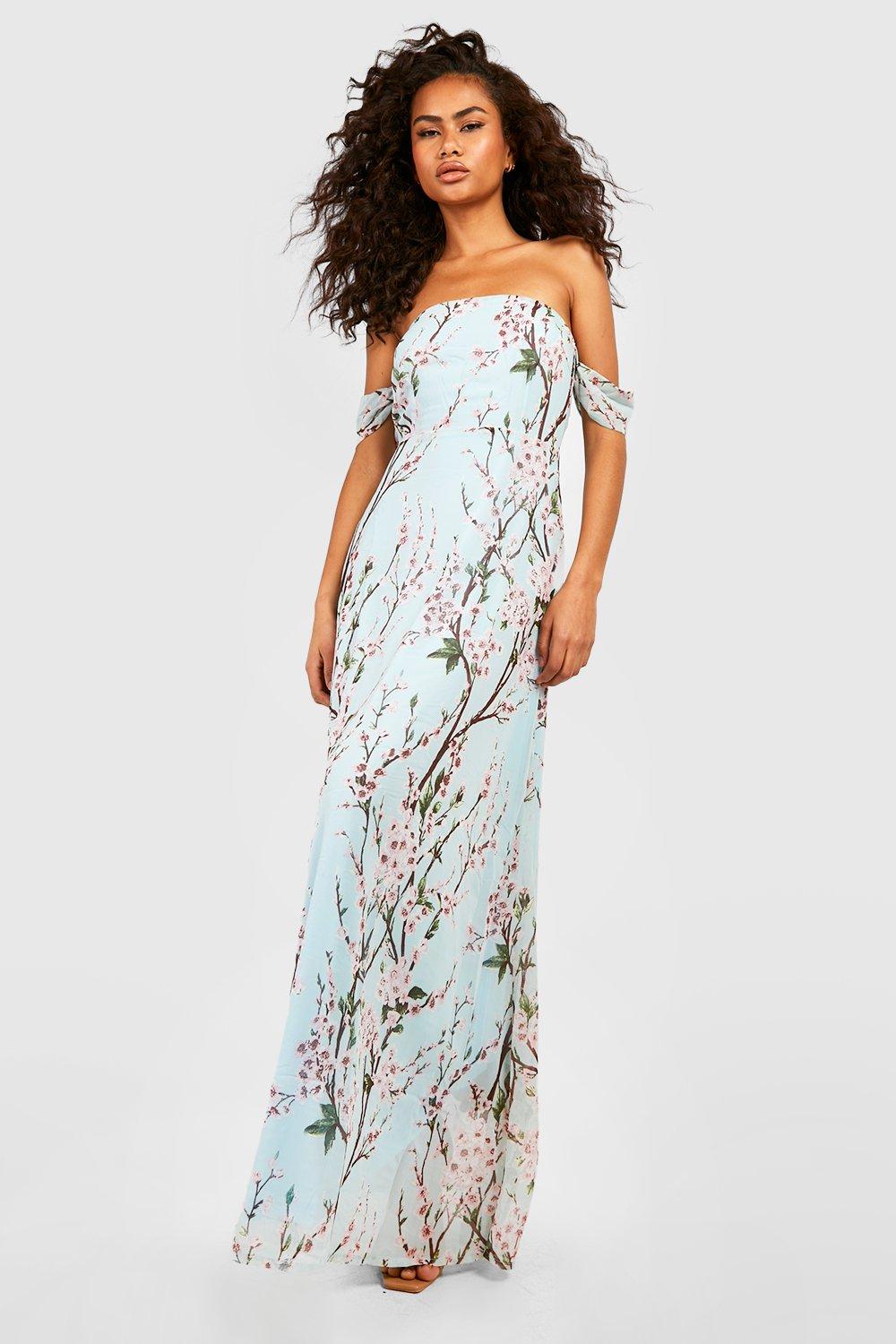 boohoo floral off the shoulder dress