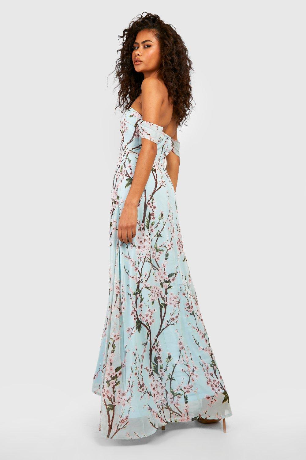 boohoo floral off the shoulder dress