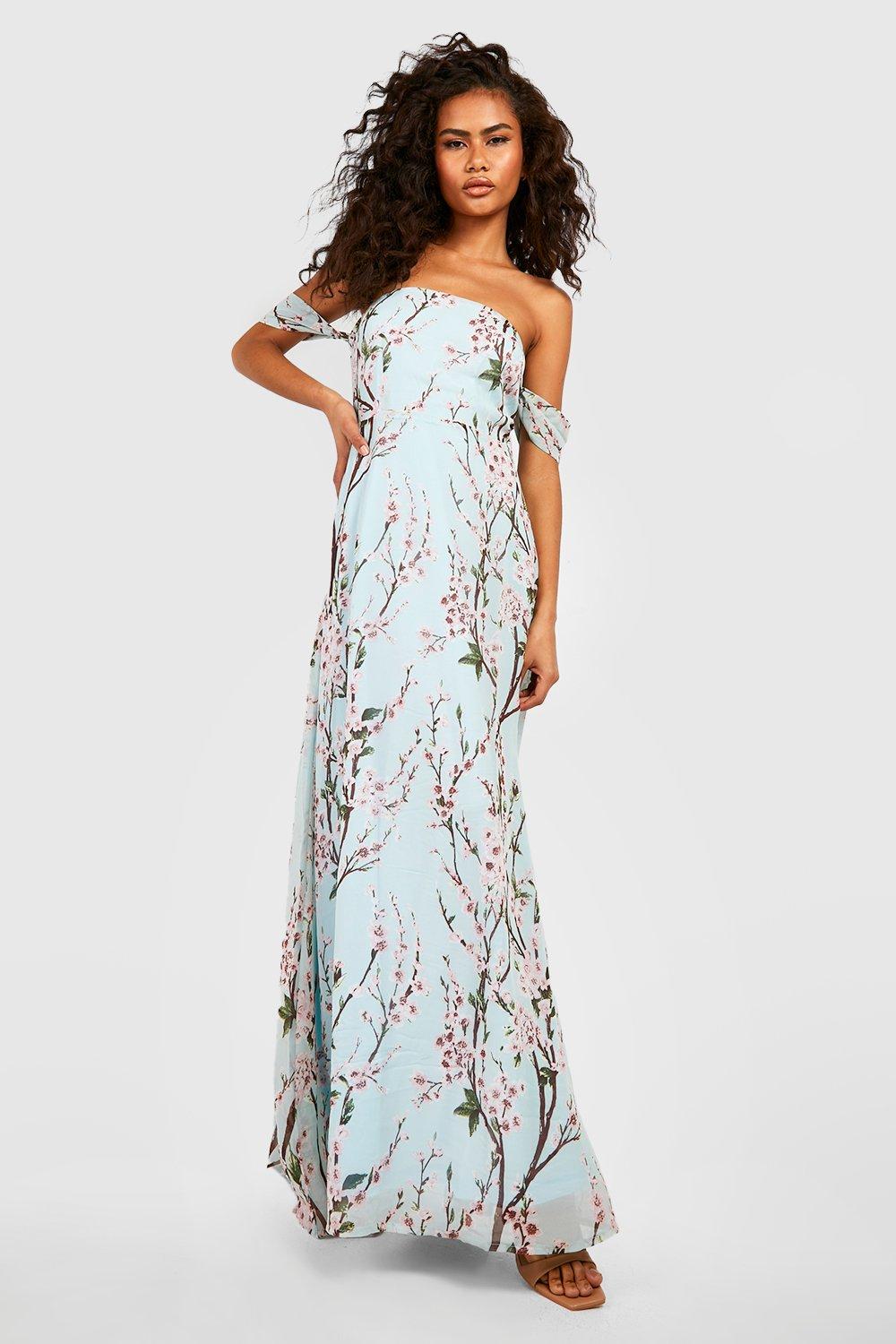 boohoo floral off the shoulder dress