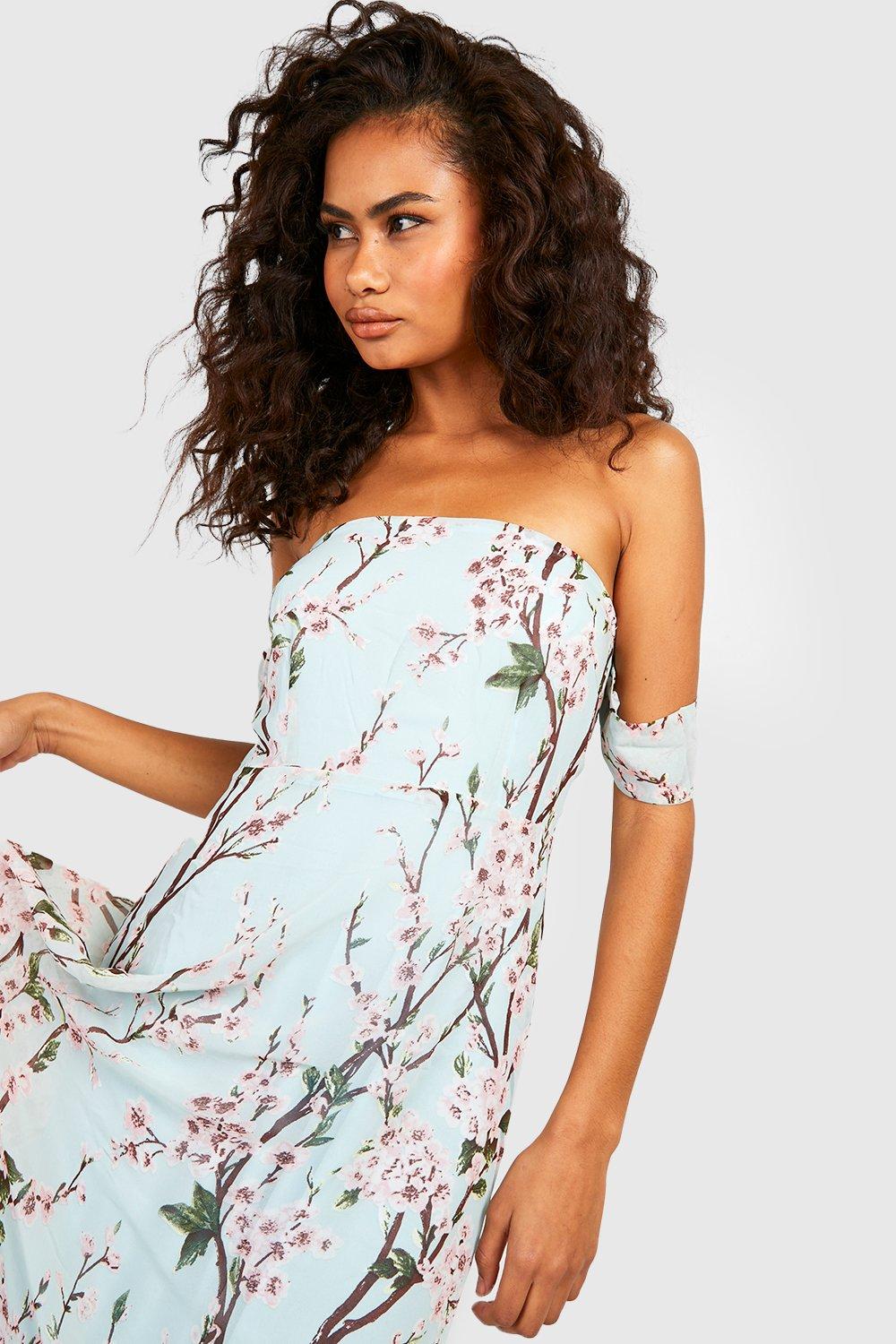 boohoo floral off the shoulder dress