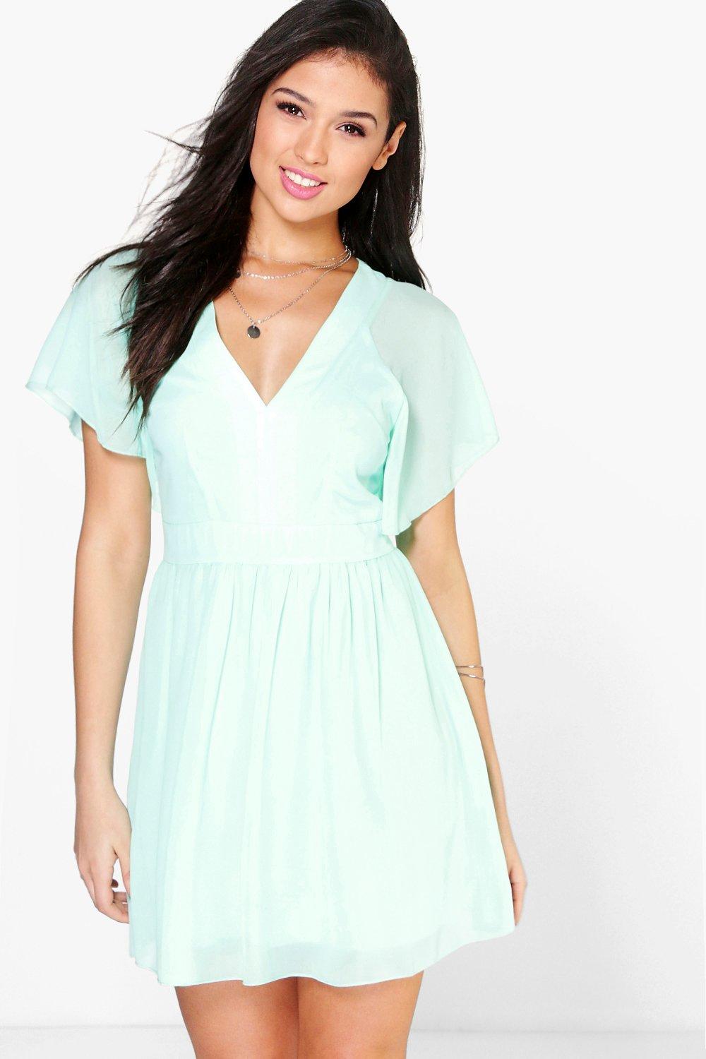 angel sleeve skater dress