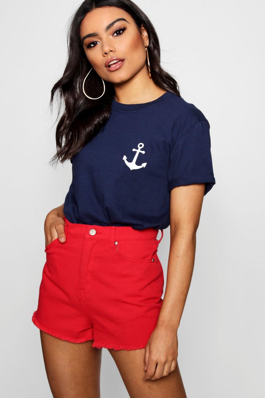 Navy Anchor Print T-Shirt image number 1
