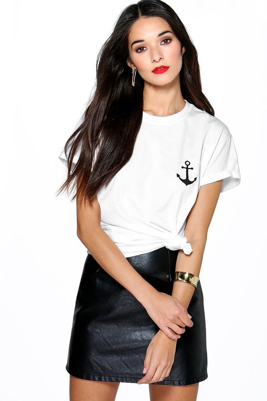 White Anchor Print T-Shirt image number 1