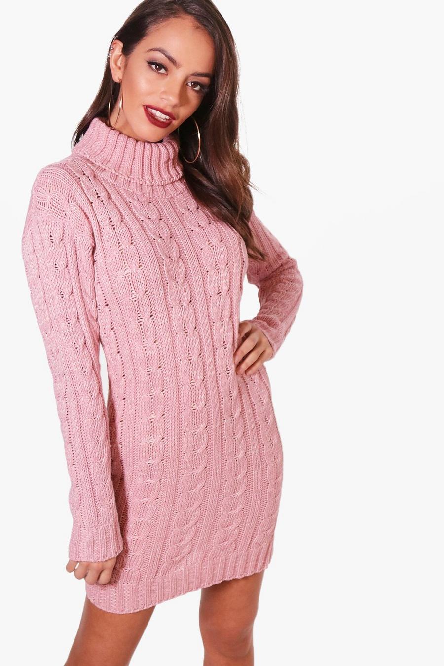 Pulloverkleid aus Strick mit Zopfmuster, Blush image number 1