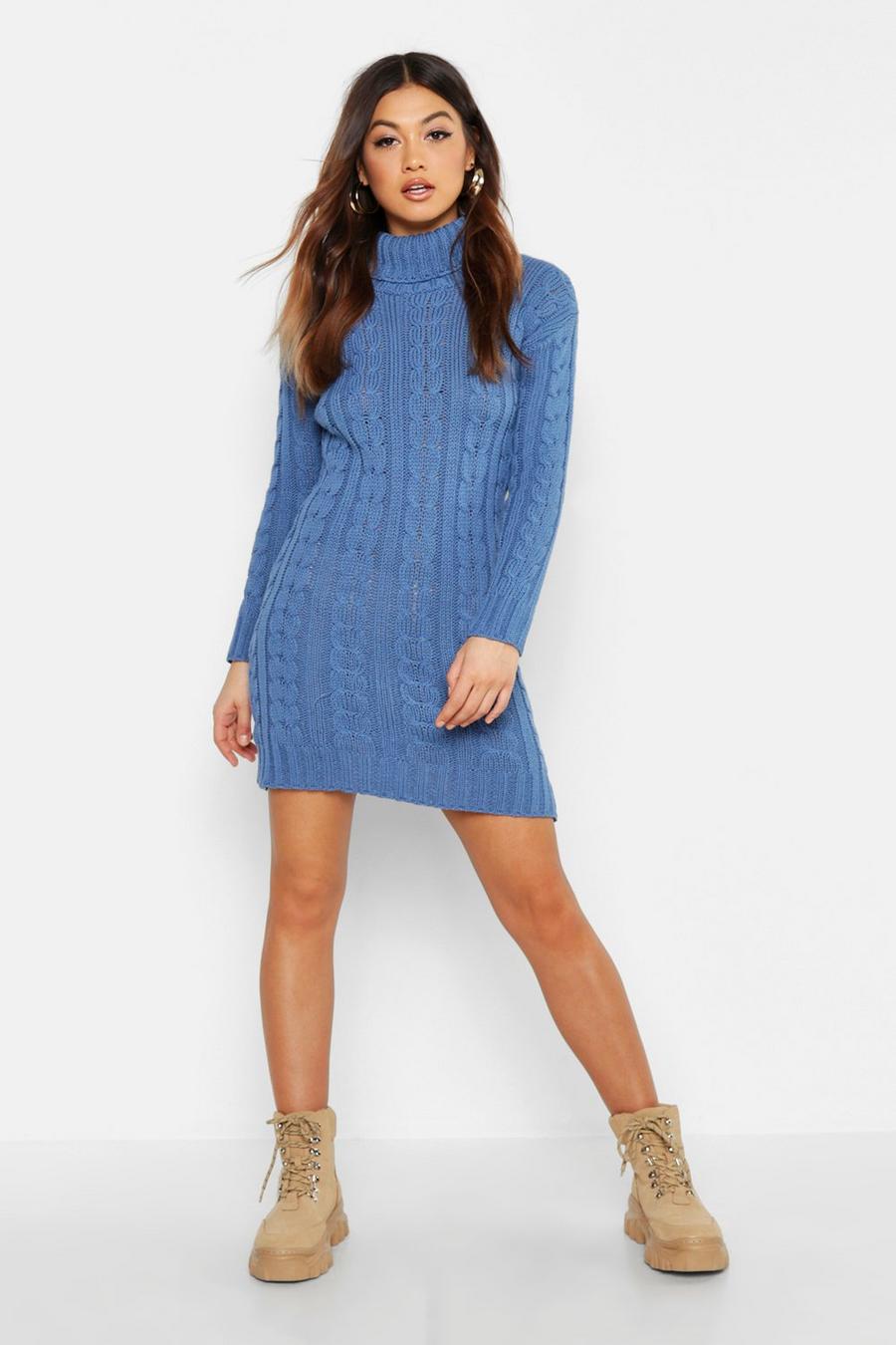 Pulloverkleid aus Strick mit Zopfmuster, Denim-blue image number 1
