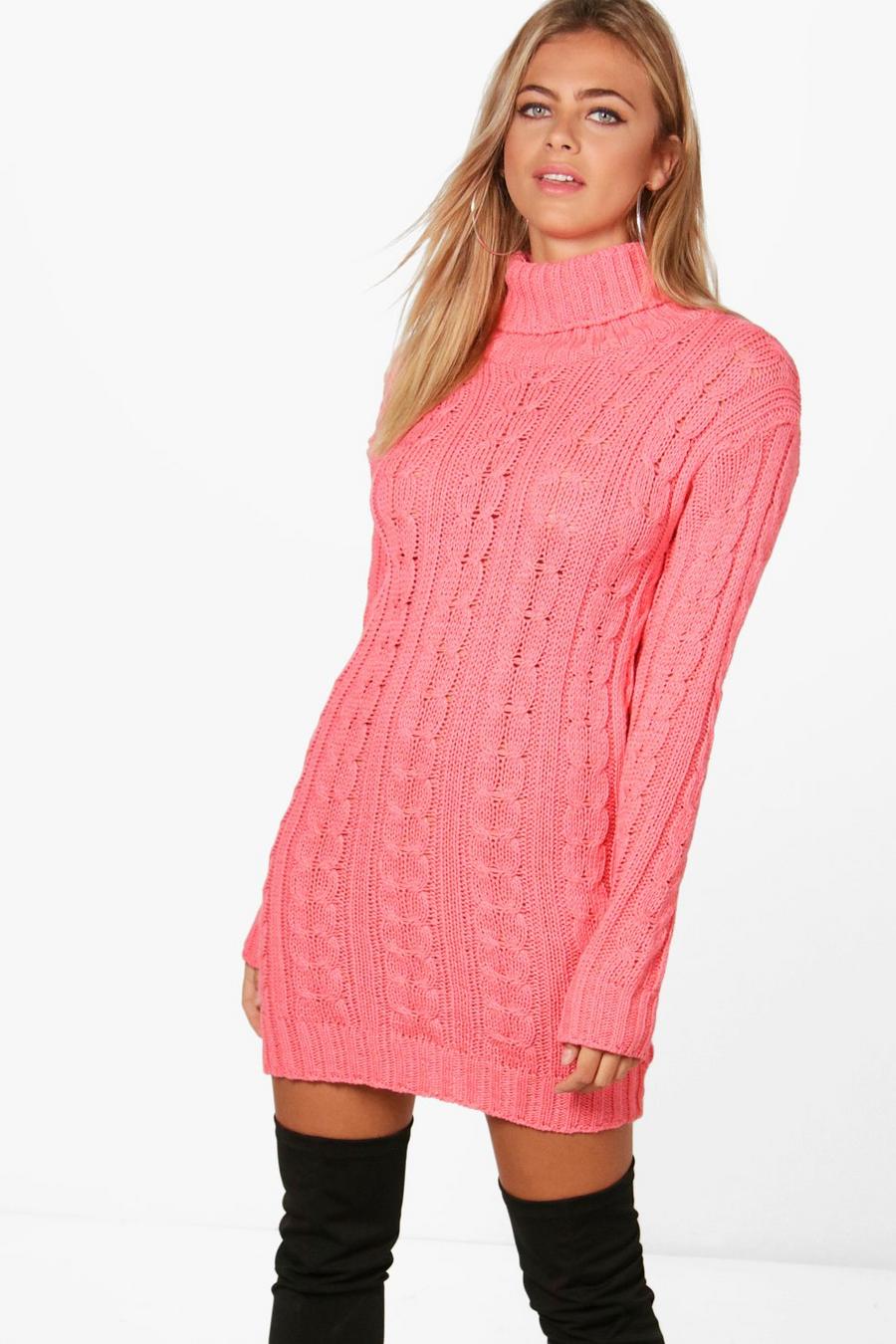 Pulloverkleid aus Strick mit Zopfmuster, Rosé image number 1