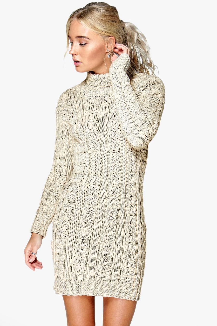 Pulloverkleid aus Strick mit Zopfmuster, Steingrau image number 1