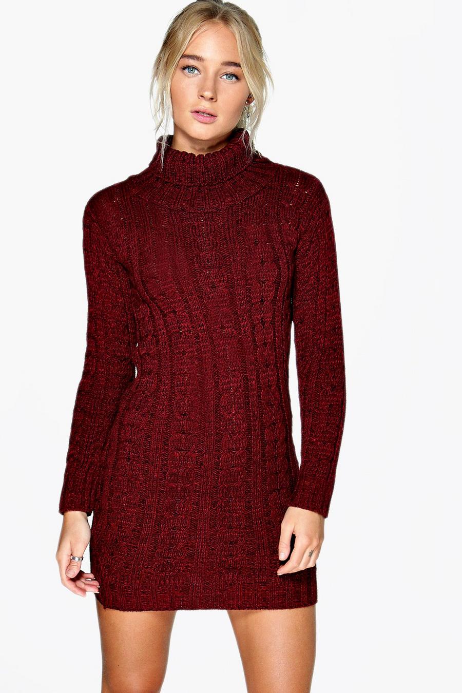 Pulloverkleid aus Strick mit Zopfmuster, Weinrot image number 1