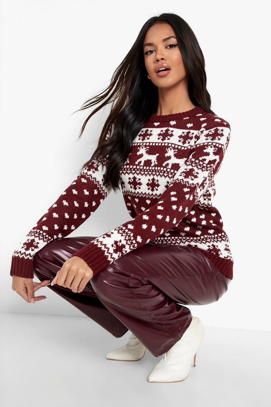 Wine Reindeer, Hearts & Snowflake Christmas Sweater image number 1