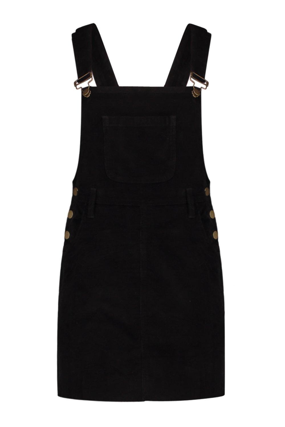 womens black cord pinafore dress