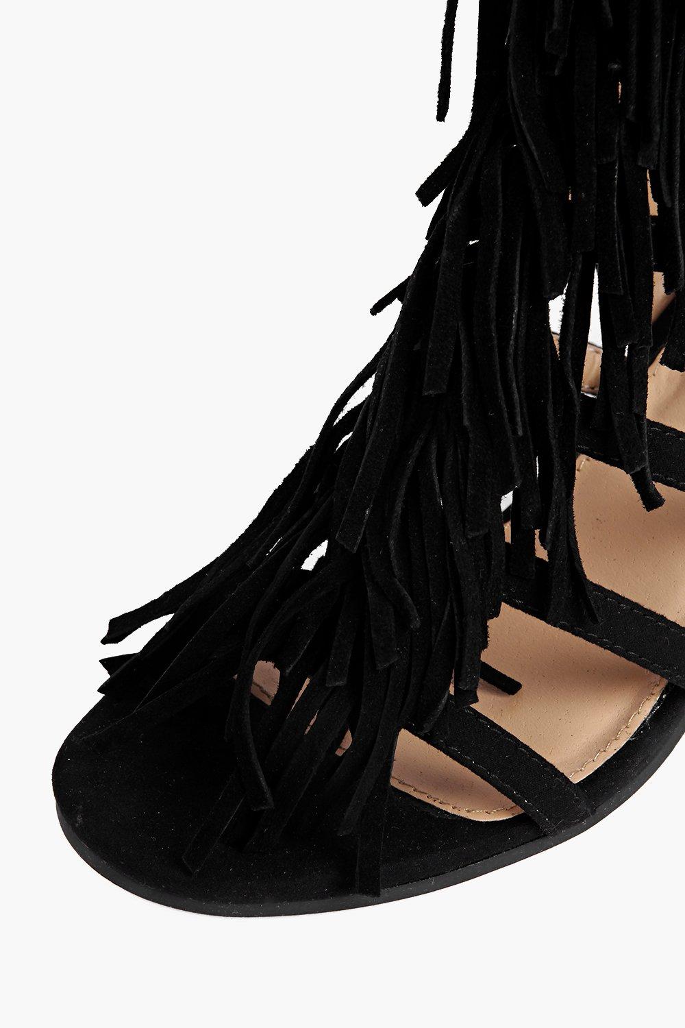 Black fringe hot sale heels