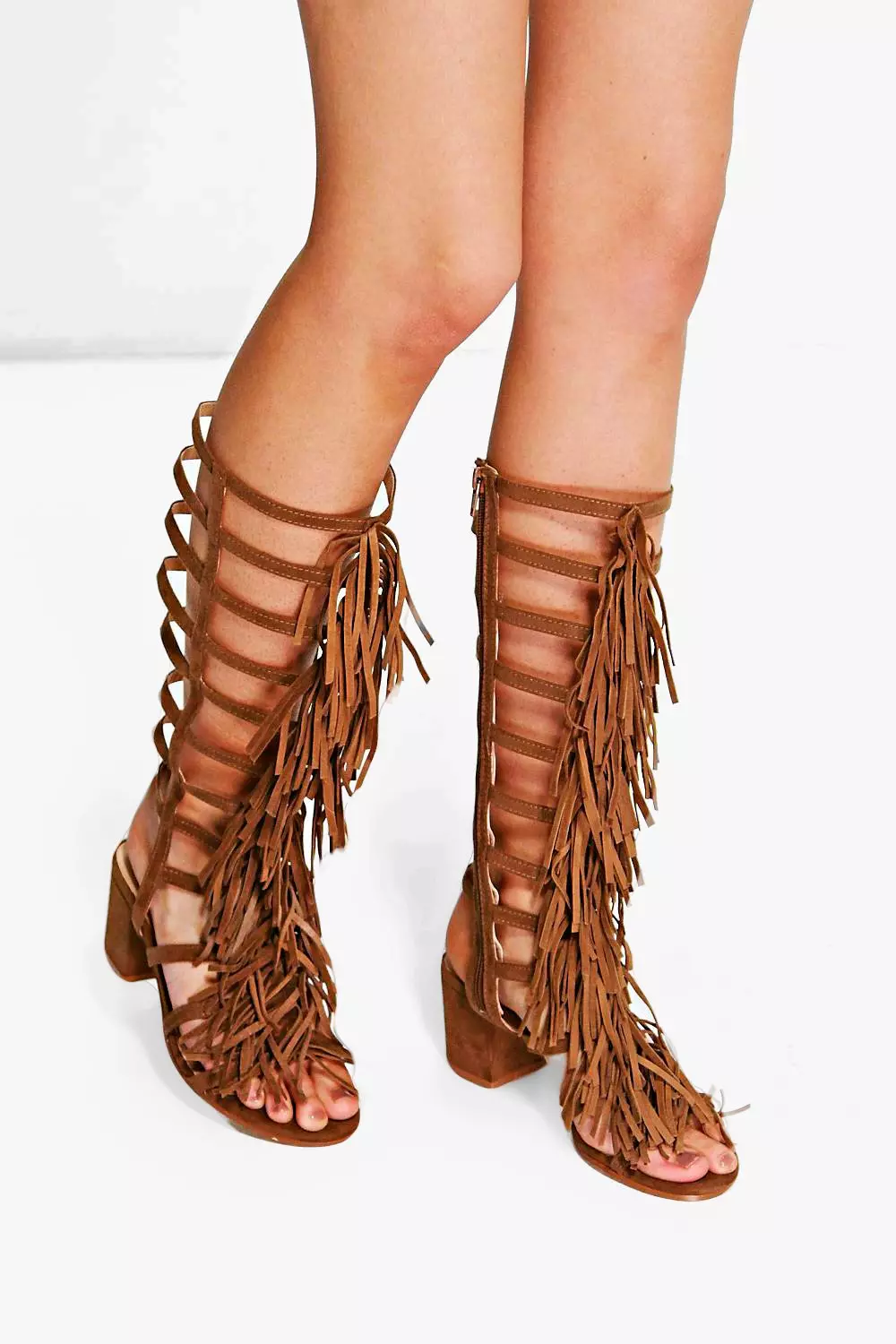 Fringe block heel store sandal