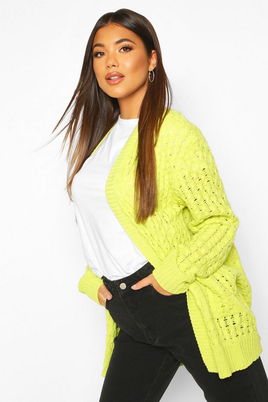 Acid lime Cable Cardigan With Pockets image number 1