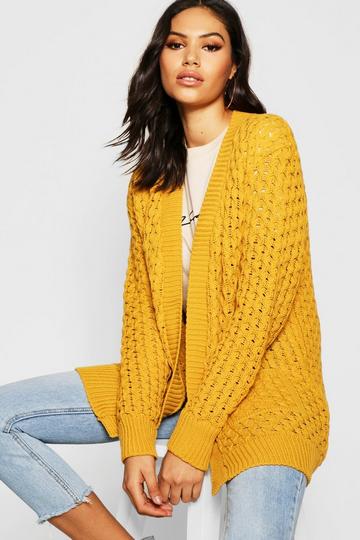 Mustard Yellow Cable Cardigan With Pockets