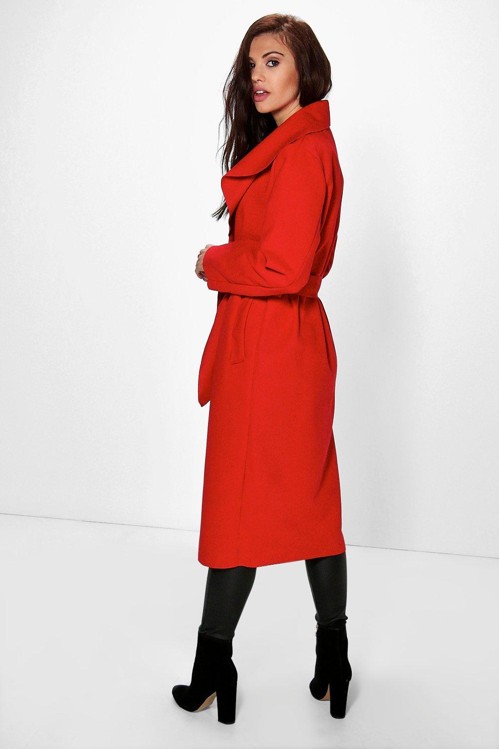 Belted shawl clearance collar coat boohoo