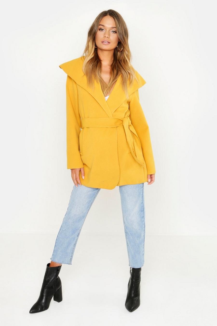 Mustard Short Belted Waterfall Coat image number 1