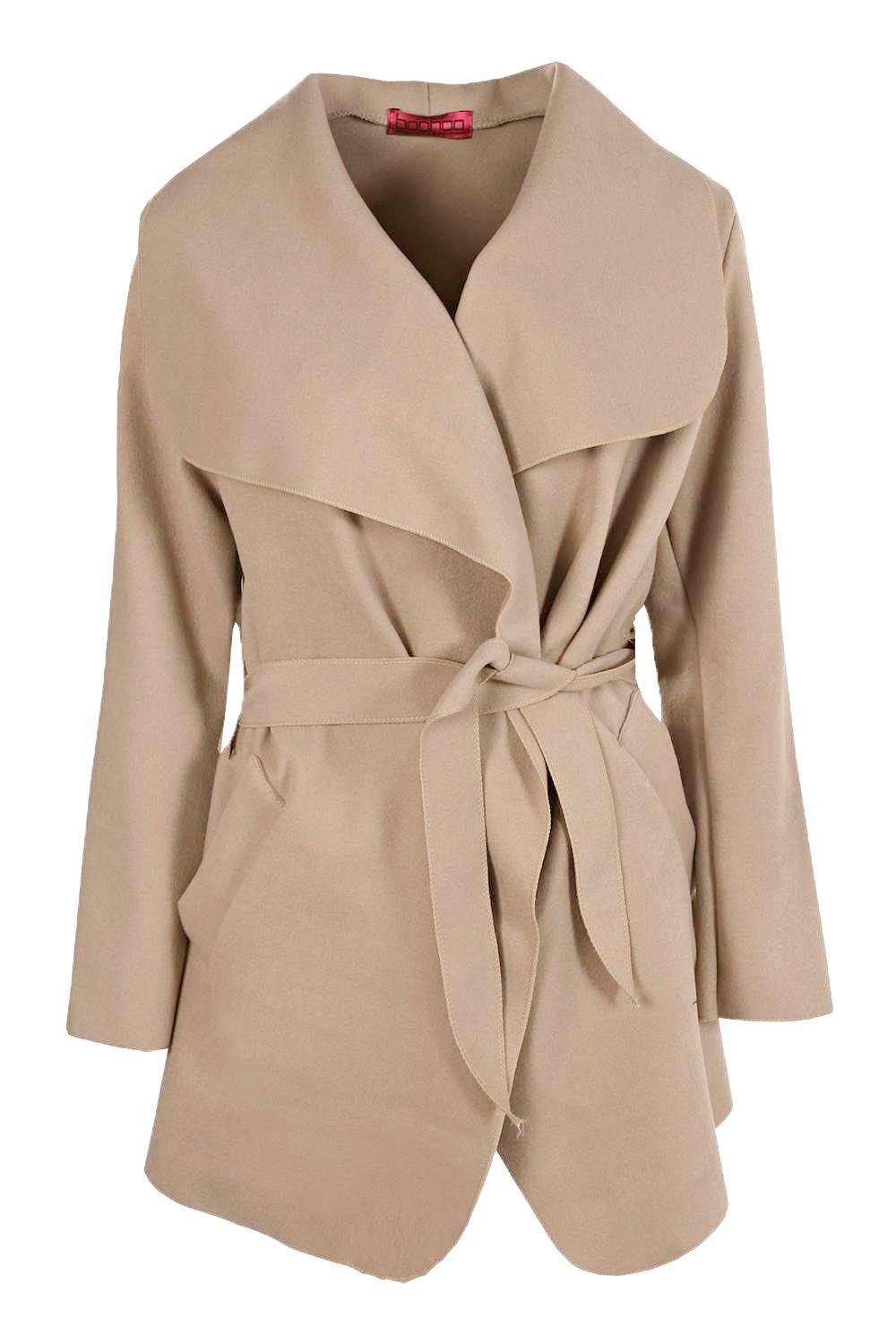 Belted waterfall hot sale coat boohoo