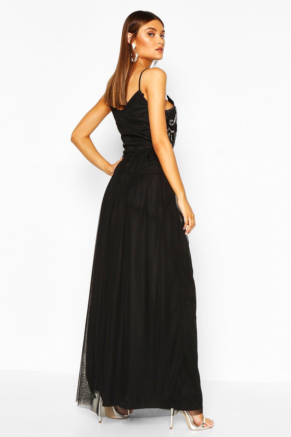 Boohoo black shop prom dress