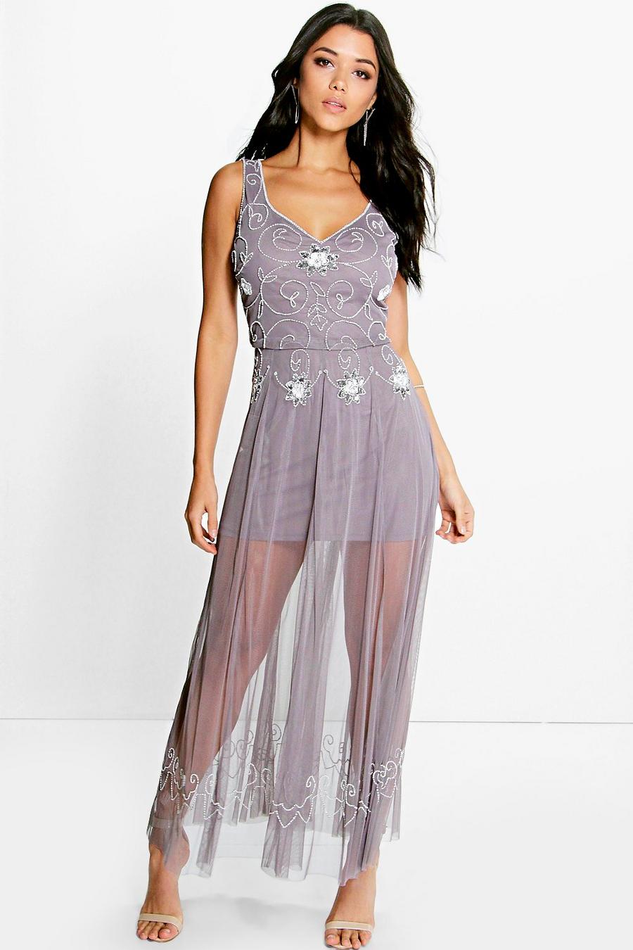 Grey Mia Boutique Beaded Barely There Maxi Dress image number 1