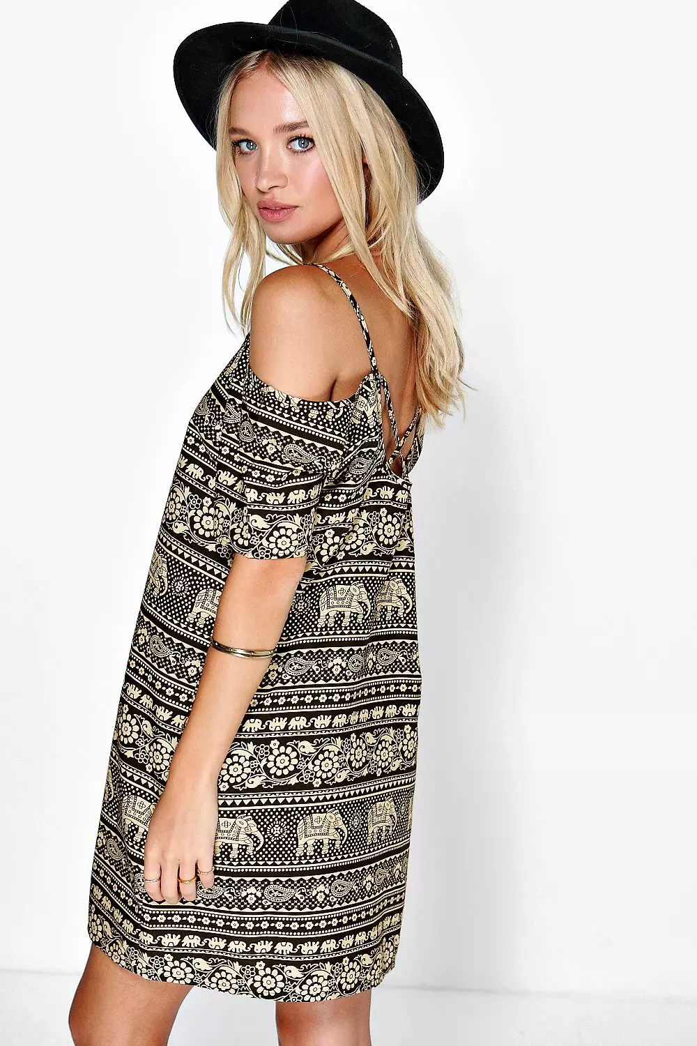 Multi Lorete Elephant Print Open Shoulder Dress alternative image