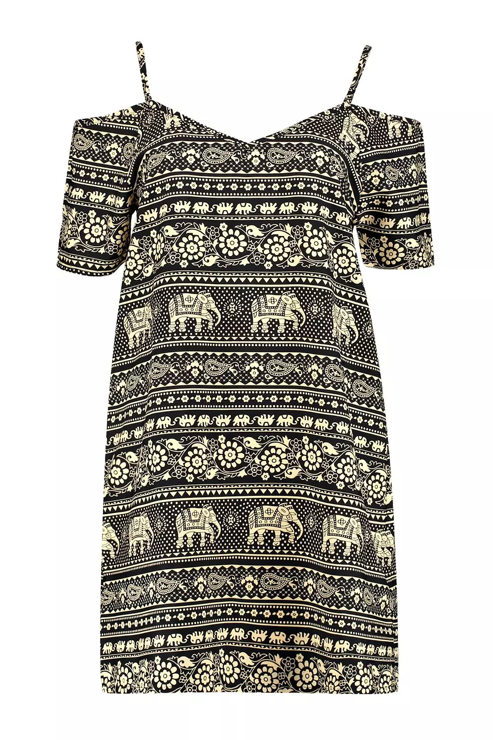 Multi Lorete Elephant Print Open Shoulder Dress alternative image