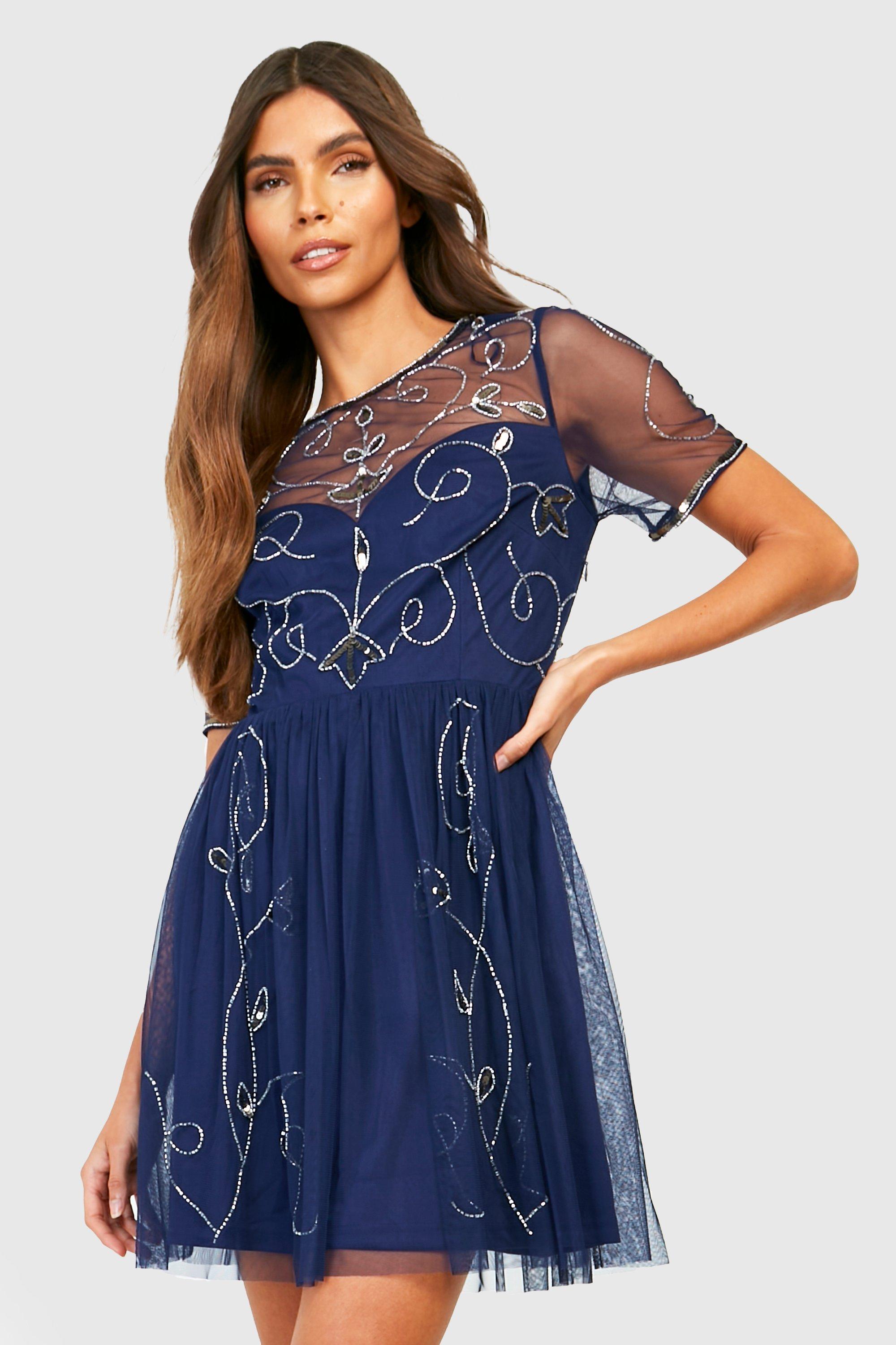 Boohoo twist detail skater dress hot sale in navy