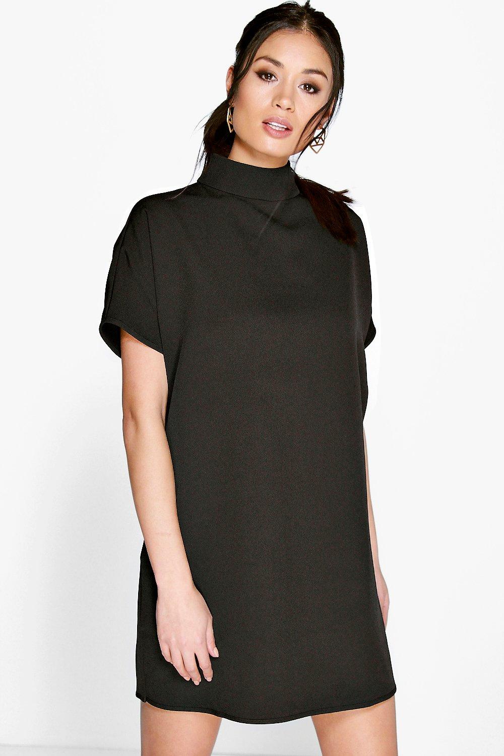 black high neck shift dress