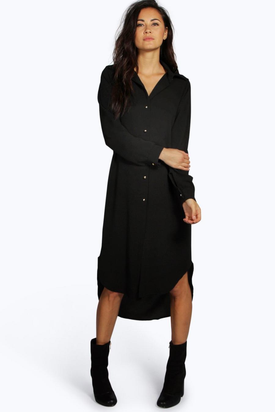 vestido largo estilo camisa ivone, Negro image number 1